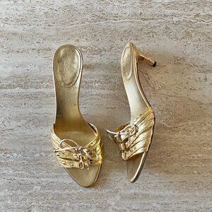 Vintage Gucci Bow Bamboo Kitten Heel Sandals
